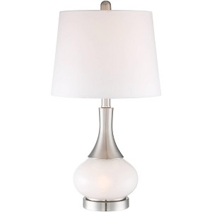 360 Lighting Serrena Modern Accent Table Lamp 23" High White Glass Brushed Nickel Metal with Nightlight Drum Shade for Bedroom Living Room House Home - 1 of 4