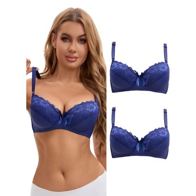 INSPIRE CHIC Women's Lace Trim Full Coverage Adjustable Strap Push Up Convertible Bra Set 2 Pcs