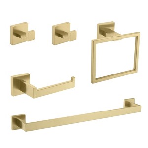 5-Piece Bathroom Hardware Set SUS304 Stainless Steel Towel Bar, Toilet Paper Holder, Robe Hook, Modern Design - 1 of 4
