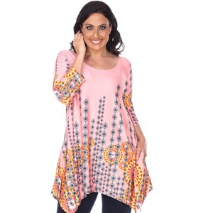 Women's Plus Size 3/4 Sleeve Printed Rella Tunic Top with Pockets - White Mark - 1 of 3