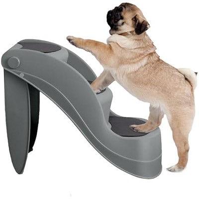 Dog Stairs - Pet Stairs with 3-Step Design and Safety Locking Pins - Dog Stairs for  Other Pets - Pet Steps by PETMAKER (Gray)