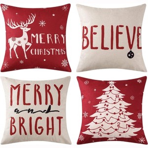 TackView Set of 4 Christmas Throw Pillow Covers 18x18, Farmhouse Outdoor Decor with Deer & Rustic Winter Patterns, Holiday Cushion Cases,red - 1 of 4