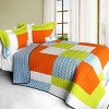 Slickblue Handmade Full/Queen Quilt Set, Vermicelli Quilting, Quilt & 2 Shams, 5 Geometric Patchwork, 3-Piece - 2 of 4