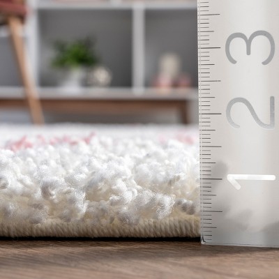 Pink and Ivory Geometric Shag Runner Rug, 2' 8" x 8'