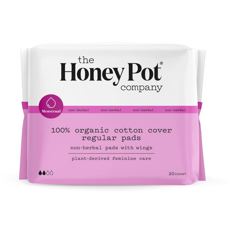 The Honey Pot Company, Non-Herbal Regular Pads with Wings, Organic Cotton Cover - 20ct, 1 of 15