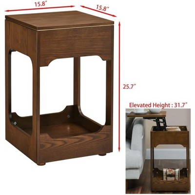 Lift Top End Table, Square Sofa Side Table with Hidden Compartment and Storage Shelf, Mid Century Modern Nightstand for Bedroom Living Room Apartment