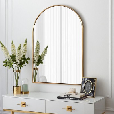 Beautyolove 24 in. W x 36 in. H Arched Gold Aluminum Alloy Framed Wall Mirror Decorative Wall Mirror
