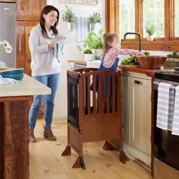 Guidecraft Contemporary Kitchen Helper Kids' Step Stool: Adjustable, Folding Learning Toddler Cooking Tower with Safety Mat and Keeper