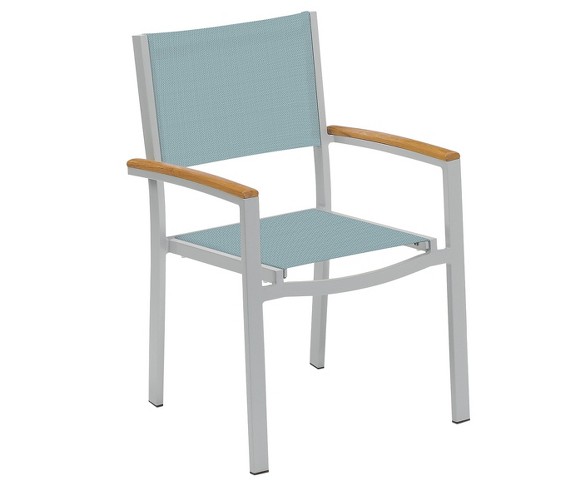 Travira Set of 4 Patio Dining Chairs - Slate Sling - Powder Coated Aluminum Frame - Tekwood Natural Armcaps - Oxford Garden