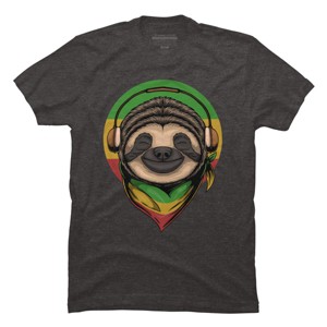 Men's Design By Humans Sloth Rasta a Wearing Headphones By kai2day T-Shirt - 1 of 4