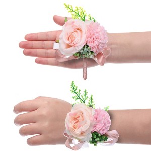 Unique Bargains Silk Wedding Artificial Rose Boutonniere and Wrist Corsage Set - 1 of 4