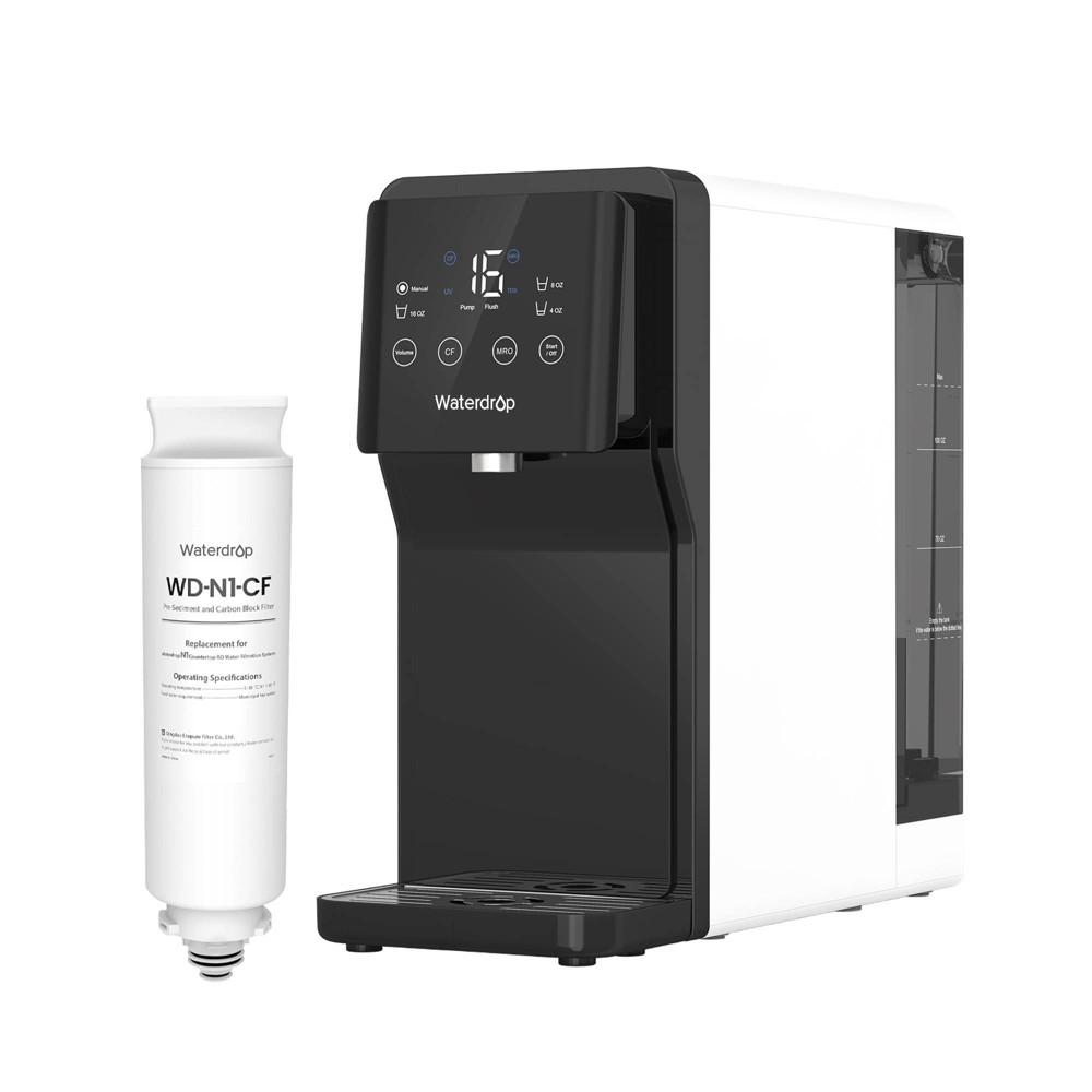 Waterdrop N1 Countertop Reverse Osmosis System, 4 Stage, 3:1 Pure to Drain, Reduce PFAS, Extra WD-N1-CF Replacement Filter