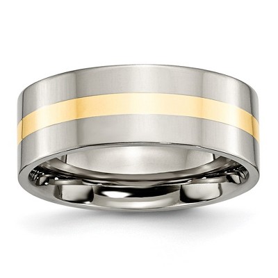 Black Bow Jewelry 8mm Titanium & 14k Gold Inlay Polished Flat Standard Fit Band
