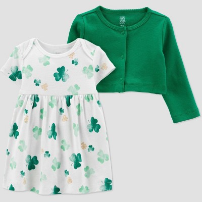 Image of Carter's Just One You® Baby Girls' 2pc Clovers Dress Set - Pink/Green 3M