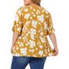 Agnes Orinda Women's Plus Size Floral Pleated V Neck Short Sleeve Tiered Babydoll Blouses - 4 of 4
