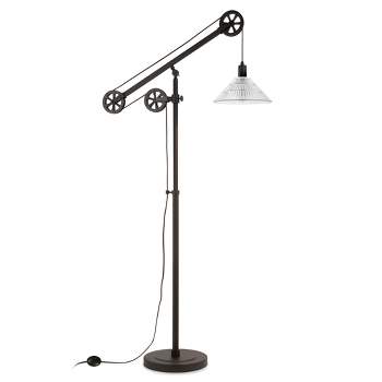 Hampton & Thyme Pulley System Floor Lamp with Ribbed Glass Shade Blackened Bronze/Clear