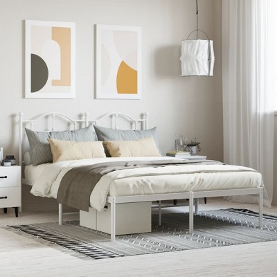 vidaXL Metal Bed Frame with Headboard White 53.1 in.x74.8 in.