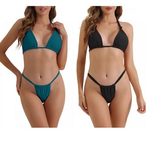 INSPIRE CHIC Women's Push-Up Halter Double Tie Back Triangle Bottoms Swimwear Bathing Bikini Suits 2 Sets - 1 of 4