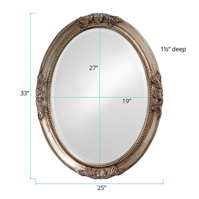 Antique Silver Oval Wood Wall Mirror with Beaded Frame
