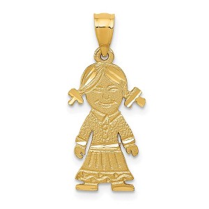 Black Bow Jewelry 14k Yellow Gold Diamond Cut Girl Charm or Pendant, 11mm - 1 of 4