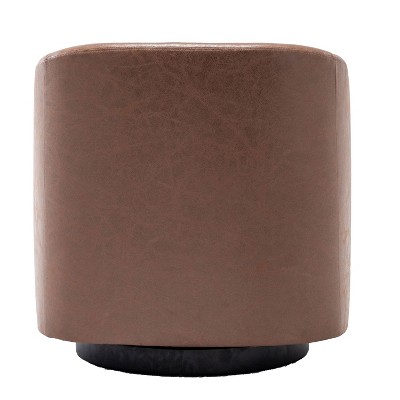 Walnut Faux Leather Swivel Barrel Chair with Metal Base