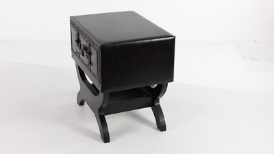 Vintage Brown Faux Leather Single Drawer Accent Table