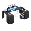 U Shaped Computer Desk With Power Outlet & LED Strip Gaming Desk With Drawers With Storage Shelves & Monitor Stand & Record Storage Display Shelf - 2 of 4