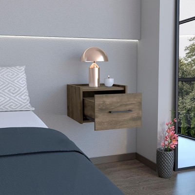 INFURNIC Nightstands Floating Nightstand with Drawer and Open Shelf Space-Saving Modern Design for Bedroom, Brown, 13.2"*13.8"*9.8"
