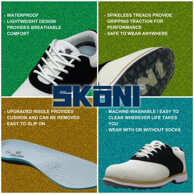 SKONI Men's Lace Up Waterproof Golf Shoe (Black/White Saddle, 8.5) — фото 6