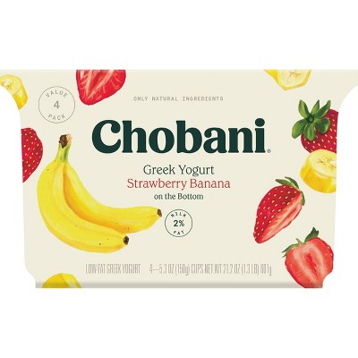 Chobani Strawberry Banana Blended Low-Fat Greek Yogurt - 4ct/5.3oz Cups