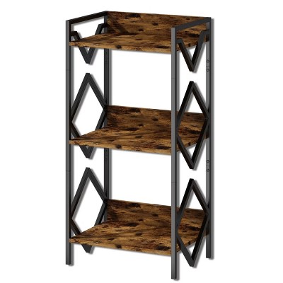 Boersma 3-Tier Industrial Bookshelf – Rustic Brown Metal Bookcase, Compact Storage Organizer for Living Room, Bedroom, or Home Office