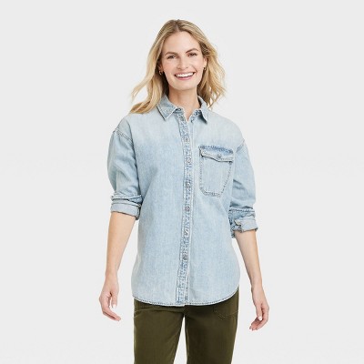 Women's Oversized Denim Boyfriend Shirt - Universal Thread™ Light Wash XL