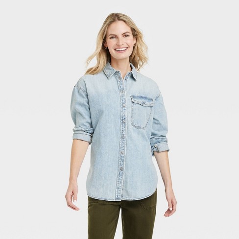 Women's Oversized Denim Boyfriend Shirt - Universal Thread™ Light Wash Xl :  Target