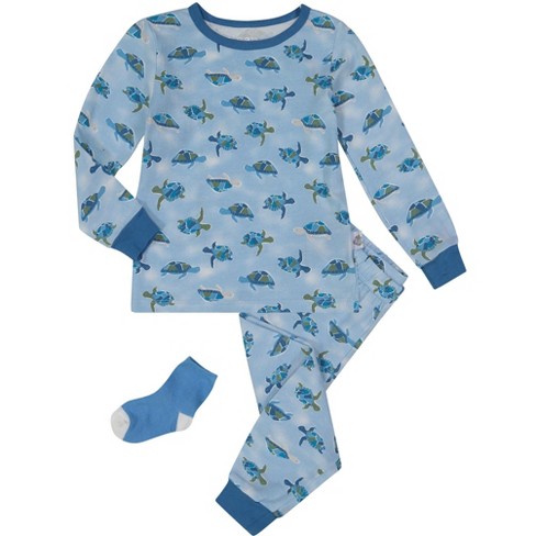 Sleep On It Infant Boys 2-Piece Super Soft Jersey Snug-Fit Pajama Set with  Matching Socks - Sea Turtles - Blue, 18M