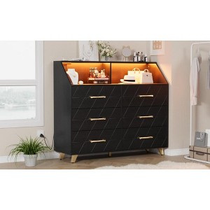 Bedroom Dresser with LED Lights & Charging Station, Wood 6 Drawer Dresser for Bedroom - 1 of 4