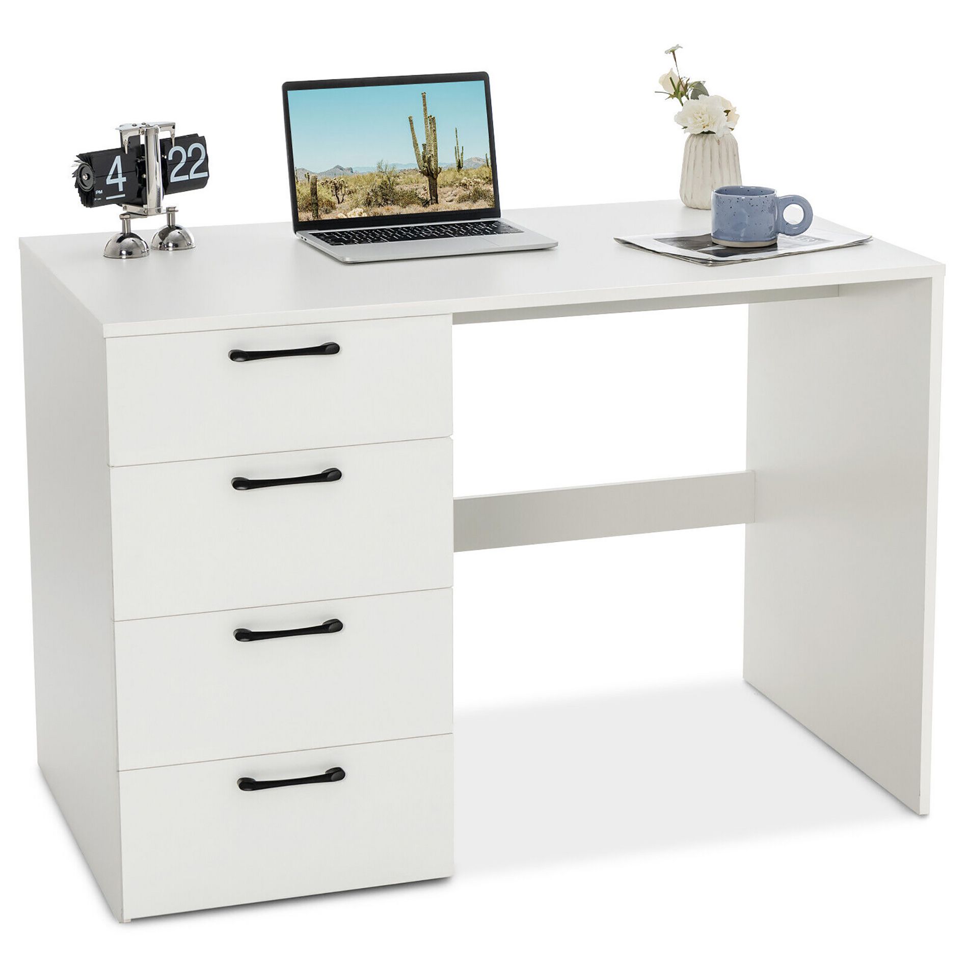 Costway Computer Desk Study Writing Workstation Vanity Table Home Office w/ 4 Drawers