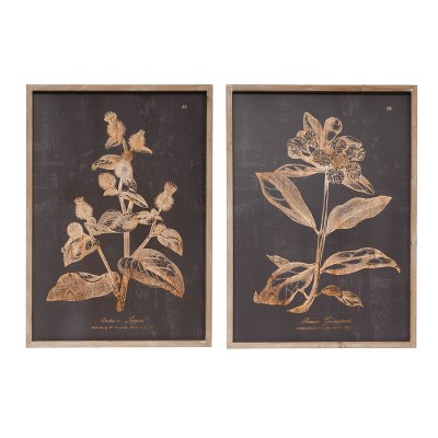 Set of 2 Wood Unframed Wall Decor with Botanical Print - 3R Studios