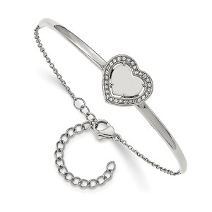 Chisel Stainless Steel White Enameled Cubic Zirconia Heart Bangle Bracelet - 1 of 3