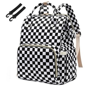 Itopfox Checkered Waterproof Diaper Backpack for Baby Girls and Moms, Large Nappy Bag with Insulated Bottle Pockets - 1 of 4