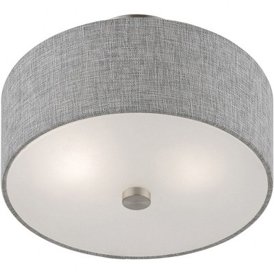 Urban Gray Fabric Drum Shade Semi-Flush Mount in Brushed Nickel