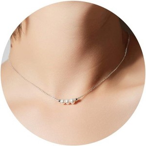 925 Sterling Silver Choker Necklace, Handmade with 3 Birthstone Beads for Women - 1 of 2