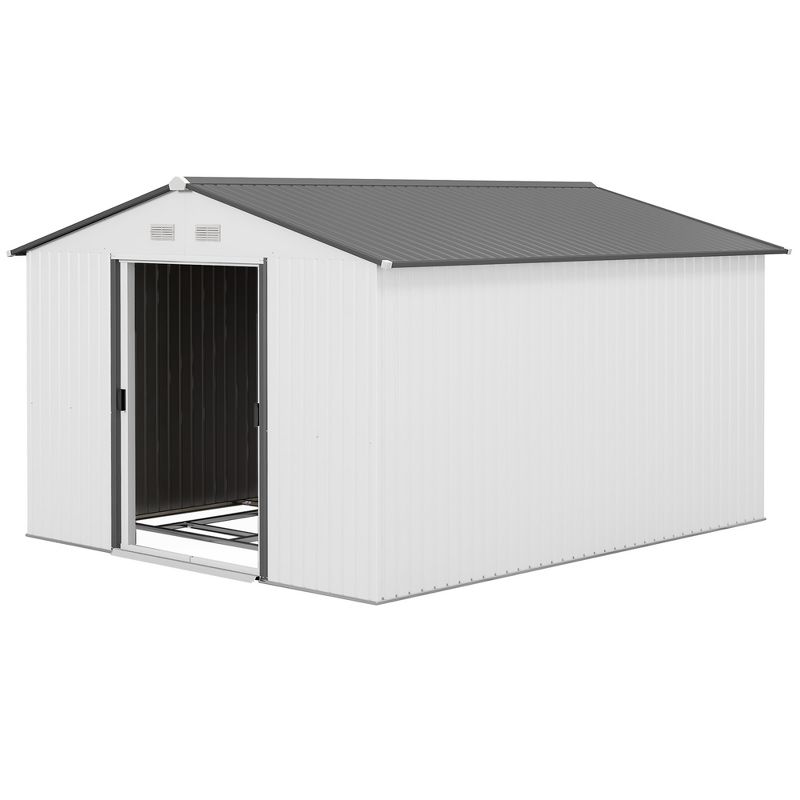 Outsunny 11' x 9' Metal Storage Shed Garden Tool House with Double Sliding Doors, 4 Air Vents for Backyard, Patio, 4 of 7