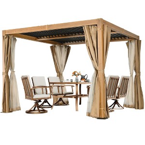 HAPPATIO Outdoor Louvered Pergola, Metal Pergola with Adjustable Rainproof Roof, Patio Pergola with Curtains and Mosquito Nets - 1 of 4