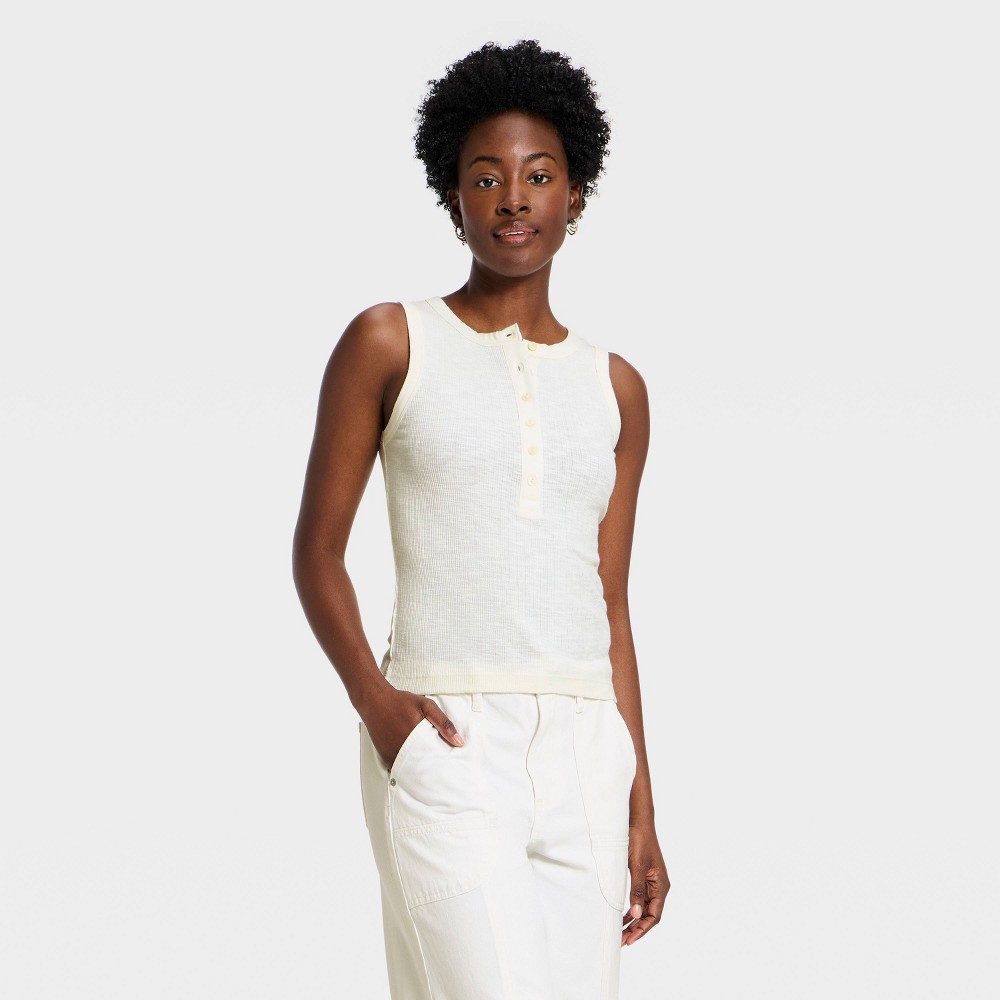 Women's Henley Tank Top - Universal Thread™ Cream S