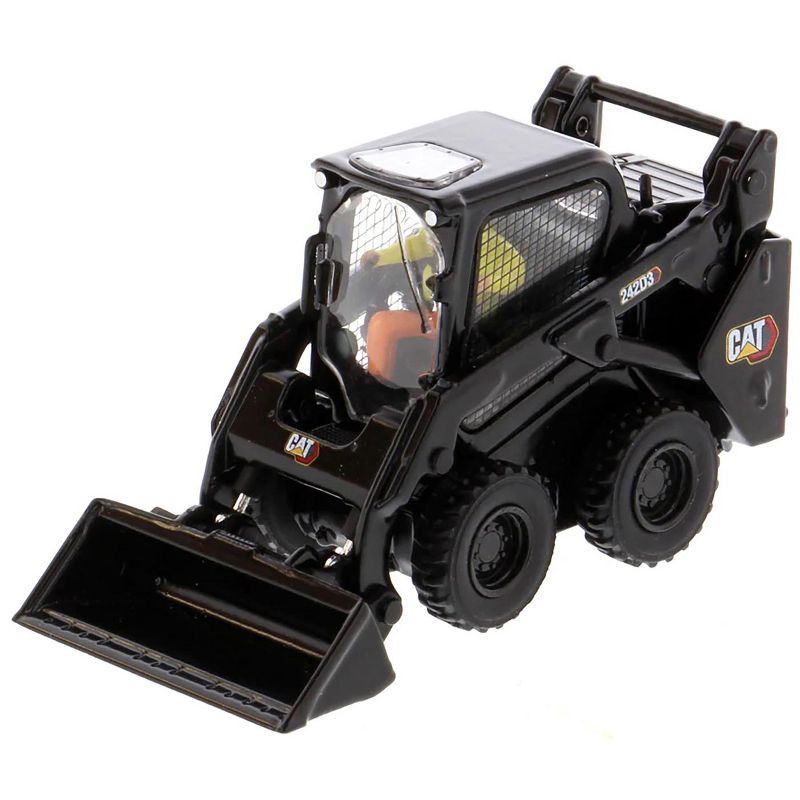 CAT Caterpillar 242D3 Wheeled Skid Steer Loader w/Work Tools & Operator Special Black Paint 1/50 Diecast Model Diecast Masters, 2 of 7