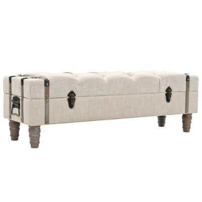 vidaXL Storage Bench 43.7 in. Cream Solid Wood Fir&Fabric