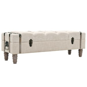 vidaXL Storage Bench 43.7 in. Cream Solid Wood Fir&Fabric - 1 of 4