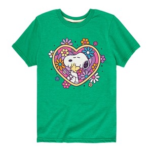 Boys' - Peanuts - Hug Heart Flower Short Sleeve Graphic T-Shirt - 1 of 4