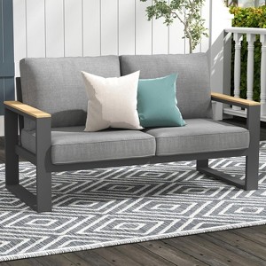 Heynemo Aluminum Outdoor Loveseat, All-Weather Metal Patio Furniture Sofa, Patio Sofa Chair for Porch Backyard Garden - 1 of 4