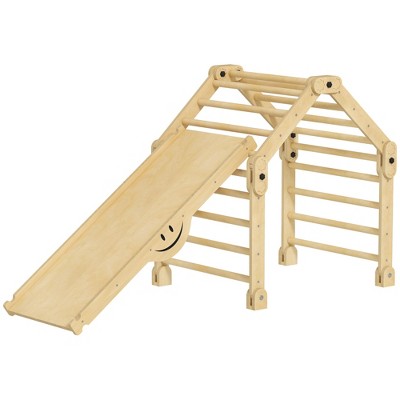 Natural Pinewood Indoor Toddler Climbing Gym with Slide